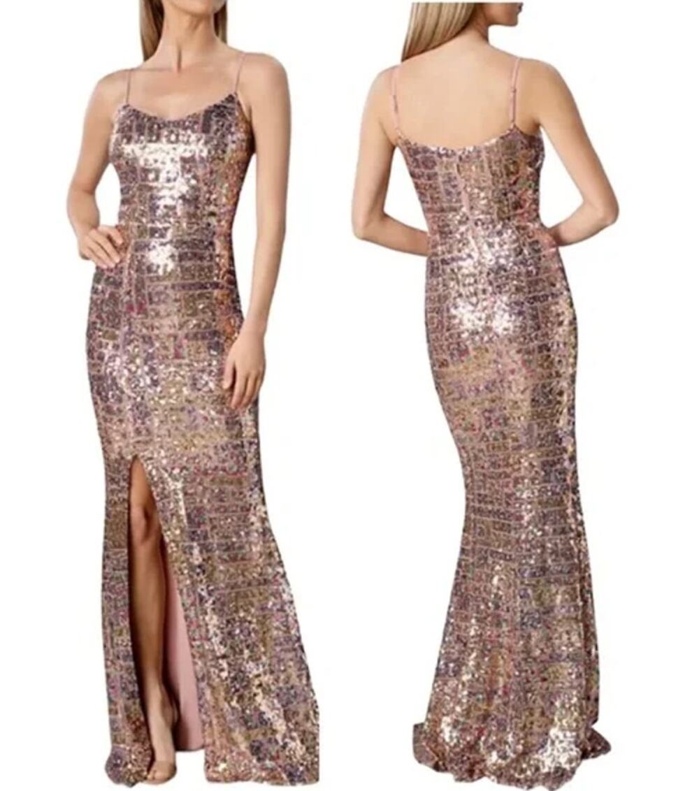 Dress The Population Tori Sequin Mermaid Gown Sweetheart Slit Formal Maxi Dress